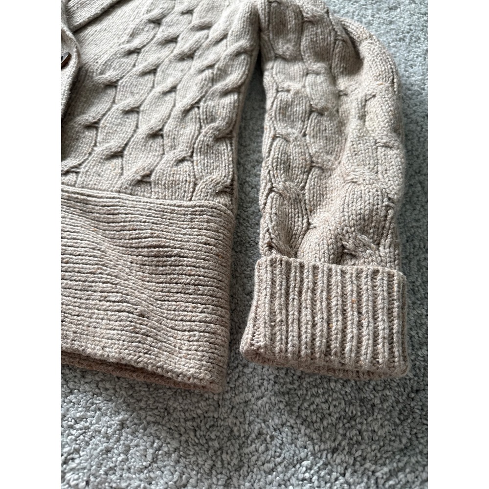 Eddie Bauer Womens Tan Wool Blend Cable Knit Shawl Collar Cardigan Sweater M - Picture 3 of 6